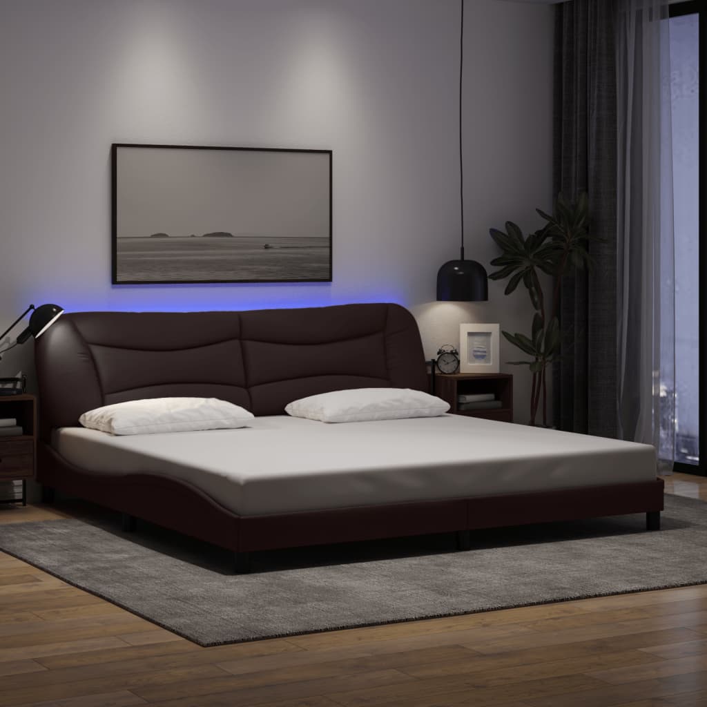 Bedframe met LED zonder matras "Hvar" 200x200 cm stof donkerbruin is nu te koop bij PeponiXL, paradijselijk wonen!