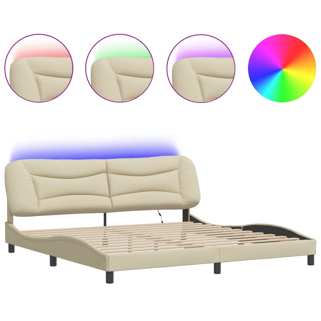 Bedframe met LED zonder matras "Hvar" 200x200 cm stof crèmekleurig is nu te koop bij PeponiXL, paradijselijk wonen!