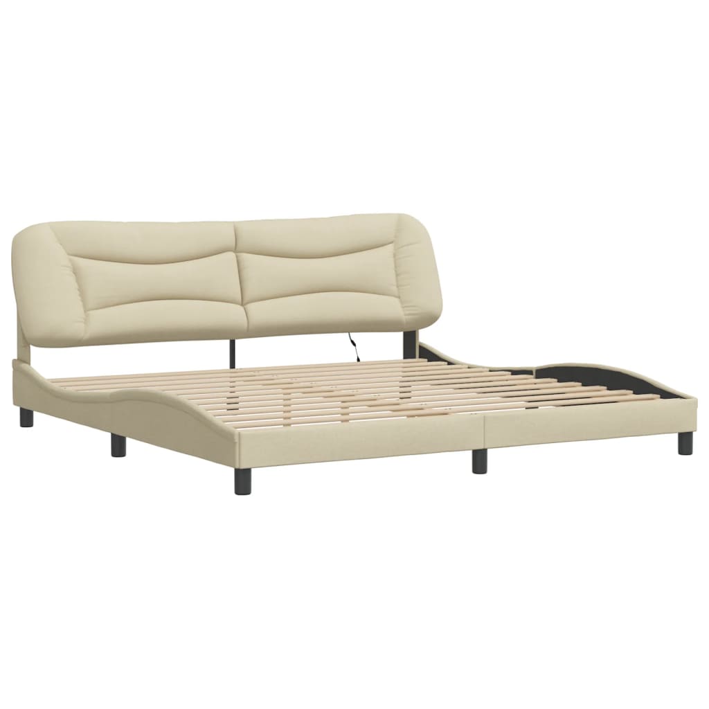 Bedframe met LED zonder matras "Hvar" 200x200 cm stof crèmekleurig is nu te koop bij PeponiXL, paradijselijk wonen!