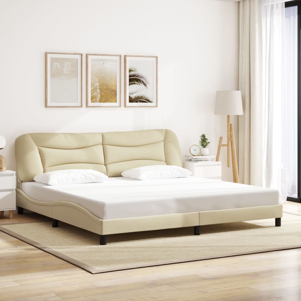 Bedframe met LED zonder matras "Hvar" 200x200 cm stof crèmekleurig is nu te koop bij PeponiXL, paradijselijk wonen!