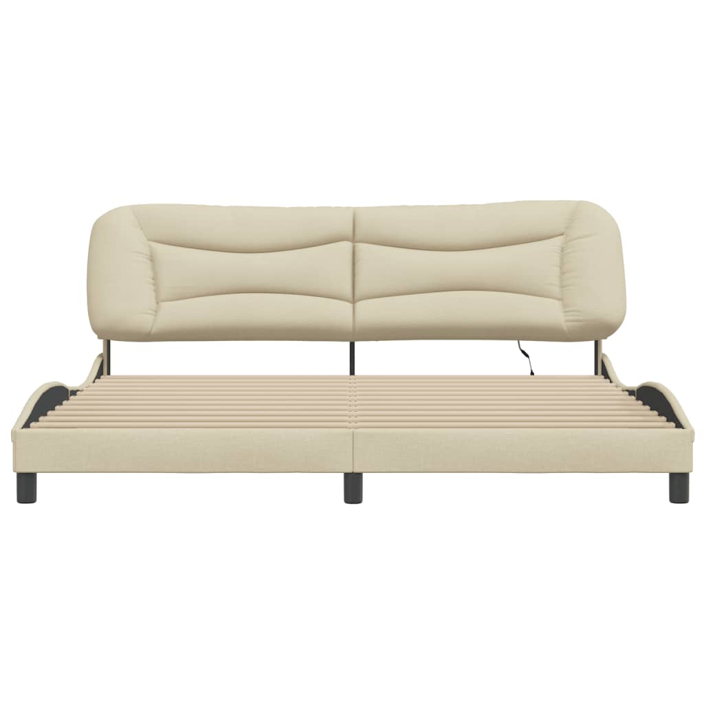 Bedframe met LED zonder matras "Hvar" 200x200 cm stof crèmekleurig is nu te koop bij PeponiXL, paradijselijk wonen!