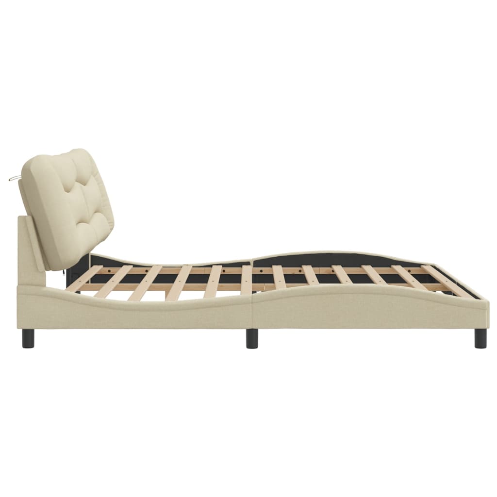 Bedframe met LED zonder matras "Hvar" 200x200 cm stof crèmekleurig is nu te koop bij PeponiXL, paradijselijk wonen!
