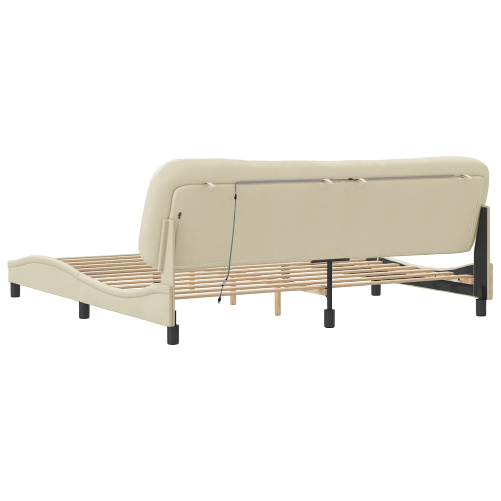 Bedframe met LED zonder matras "Hvar" 200x200 cm stof crèmekleurig is nu te koop bij PeponiXL, paradijselijk wonen!