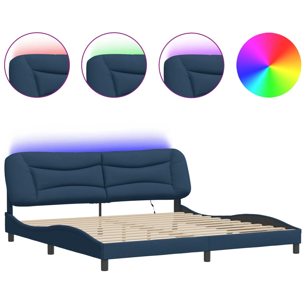 Bedframe met LED zonder matras "Hvar" 200x200 cm stof blauw is nu te koop bij PeponiXL, paradijselijk wonen!