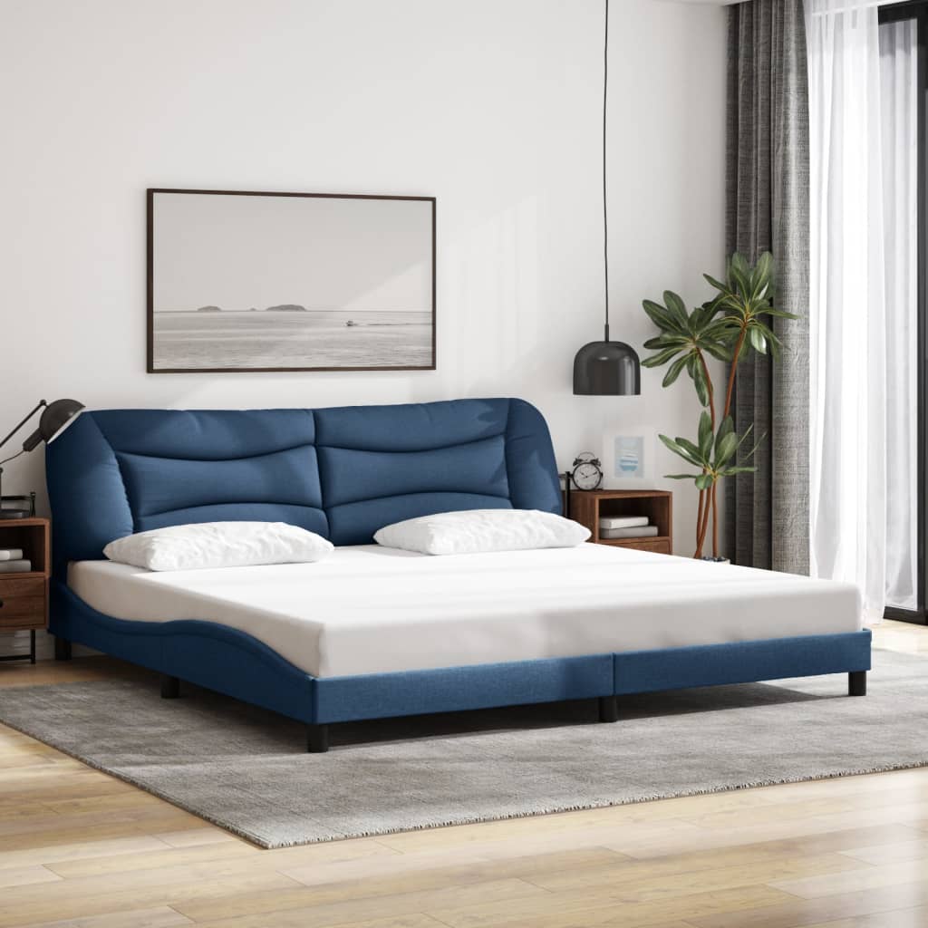 Bedframe met LED zonder matras "Hvar" 200x200 cm stof blauw is nu te koop bij PeponiXL, paradijselijk wonen!