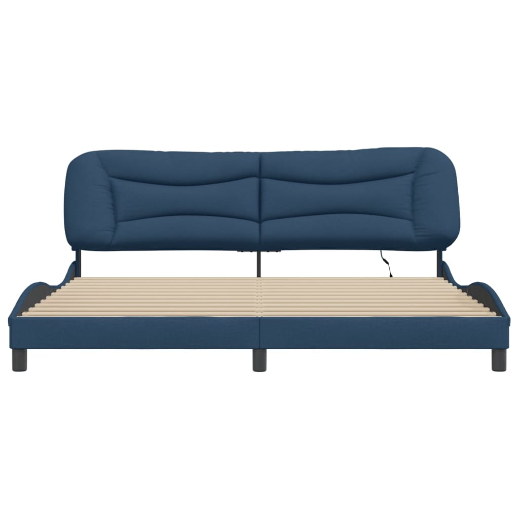 Bedframe met LED zonder matras "Hvar" 200x200 cm stof blauw is nu te koop bij PeponiXL, paradijselijk wonen!