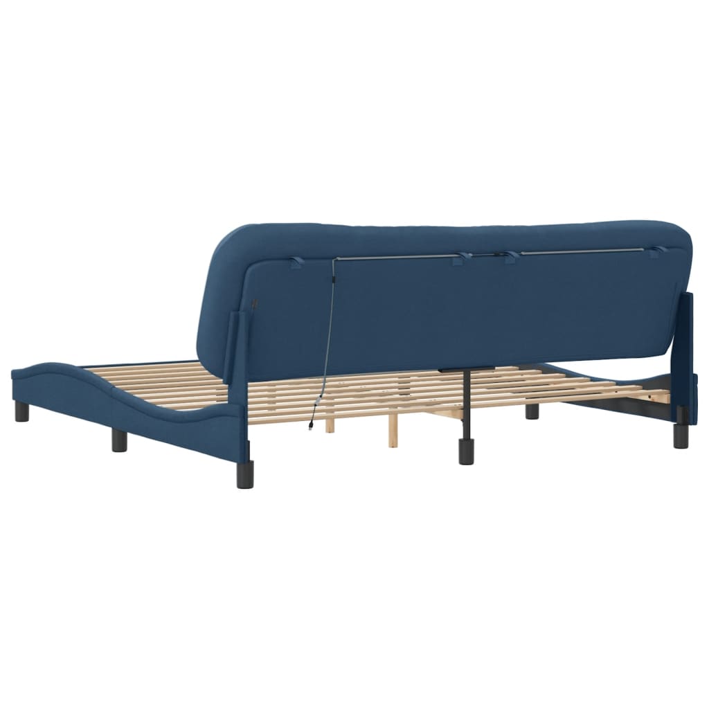 Bedframe met LED zonder matras "Hvar" 200x200 cm stof blauw is nu te koop bij PeponiXL, paradijselijk wonen!