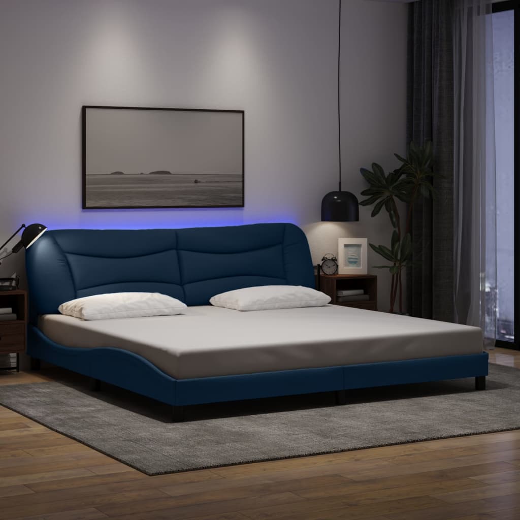 Bedframe met LED zonder matras "Hvar" 200x200 cm stof blauw is nu te koop bij PeponiXL, paradijselijk wonen!