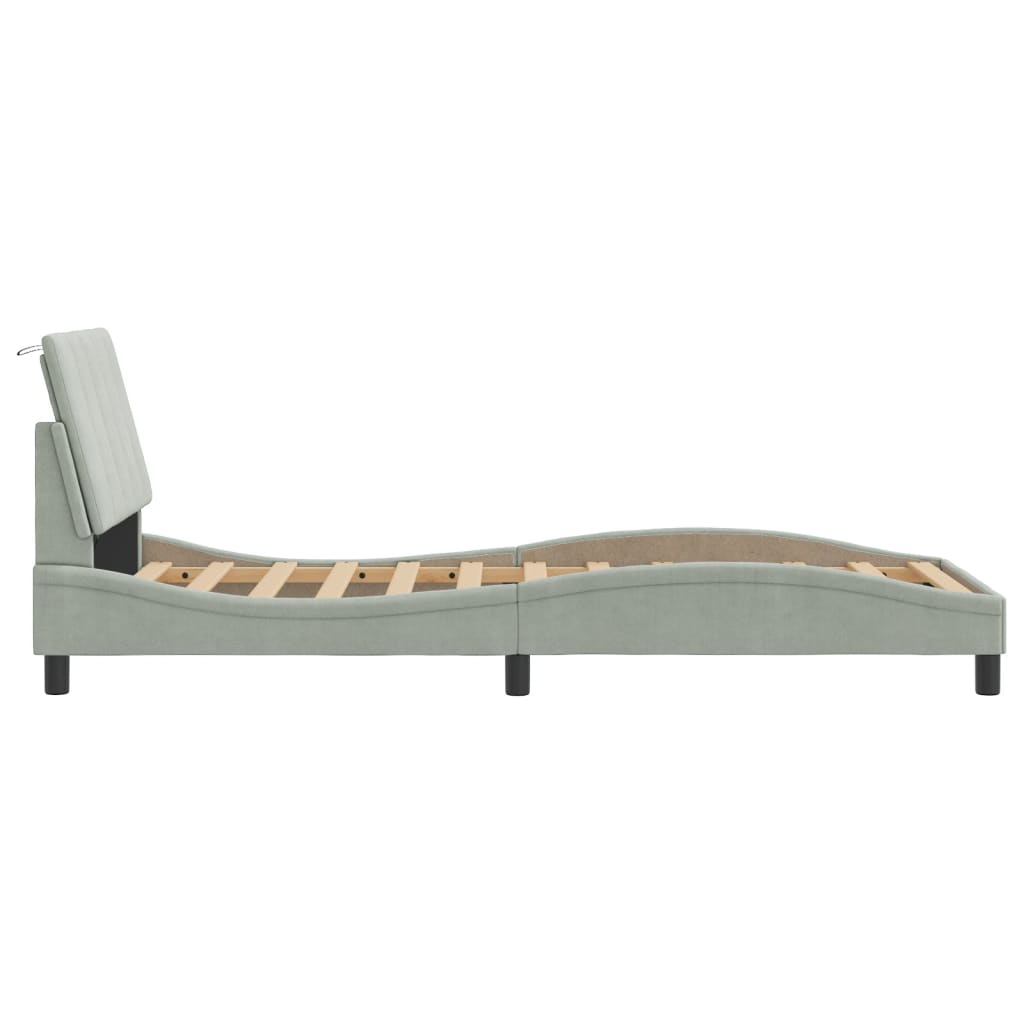 Bedframe met LED zonder matras "Hanko" fluweel lichtgrijs 80x200 cm is nu te koop bij PeponiXL, paradijselijk wonen!