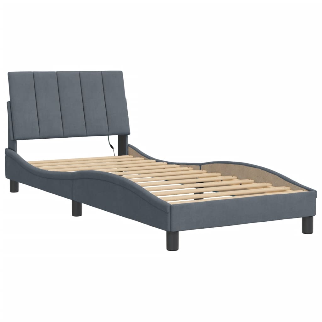 Bedframe met LED zonder matras "Hanko" fluweel donkergrijs 80x200 cm is nu te koop bij PeponiXL, paradijselijk wonen!