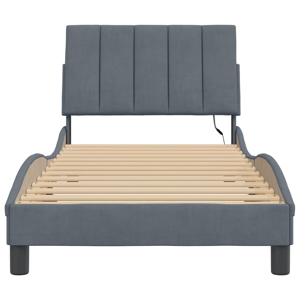 Bedframe met LED zonder matras "Hanko" fluweel donkergrijs 80x200 cm is nu te koop bij PeponiXL, paradijselijk wonen!