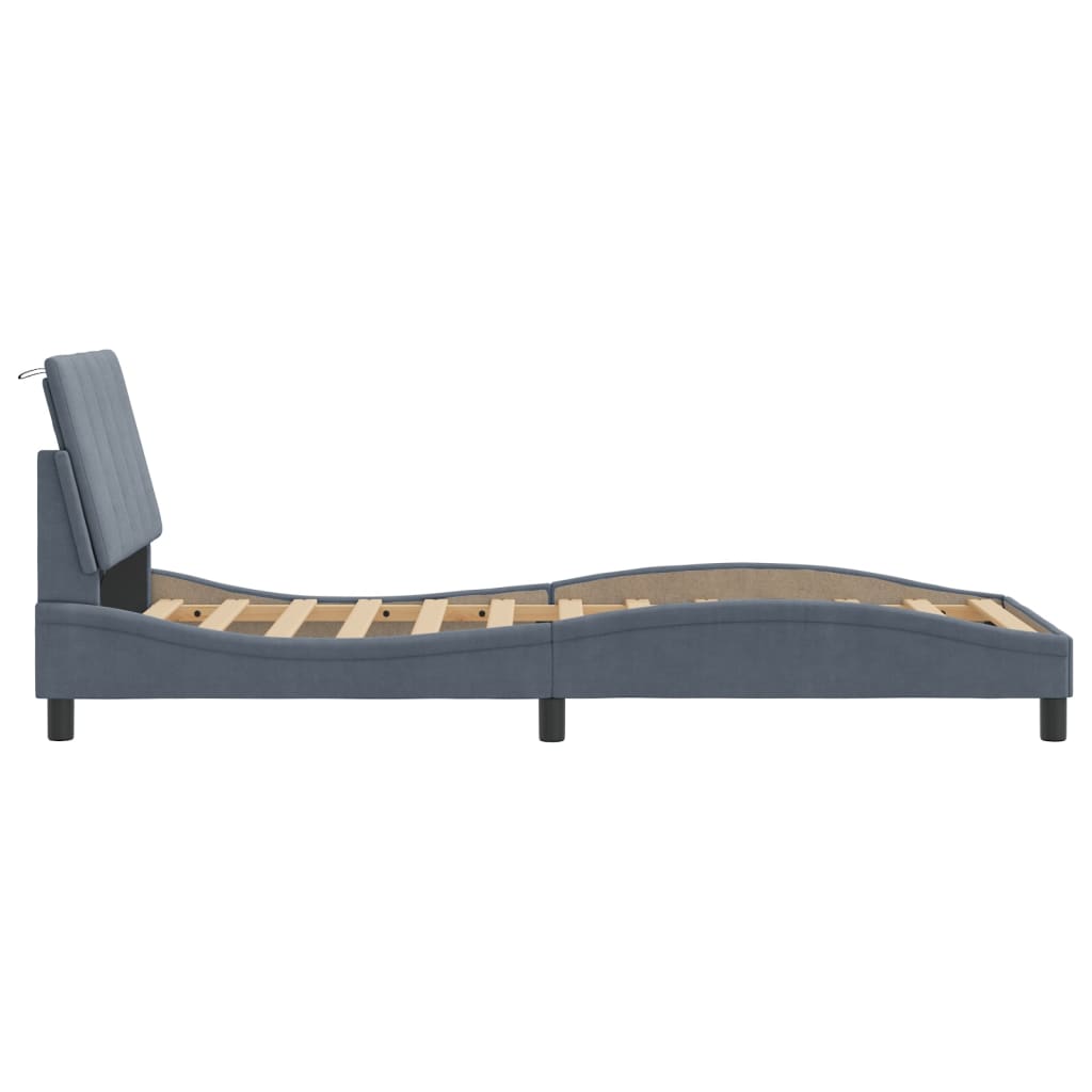 Bedframe met LED zonder matras "Hanko" fluweel donkergrijs 80x200 cm is nu te koop bij PeponiXL, paradijselijk wonen!