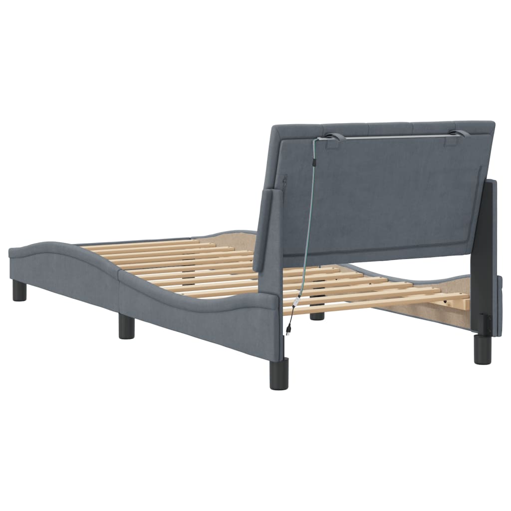 Bedframe met LED zonder matras "Hanko" fluweel donkergrijs 80x200 cm is nu te koop bij PeponiXL, paradijselijk wonen!