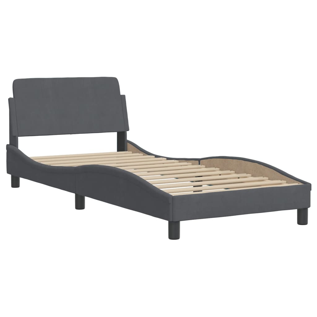 Bedframe met LED zonder matras "Hanko" fluweel donkergrijs 80x200 cm is nu te koop bij PeponiXL, paradijselijk wonen!