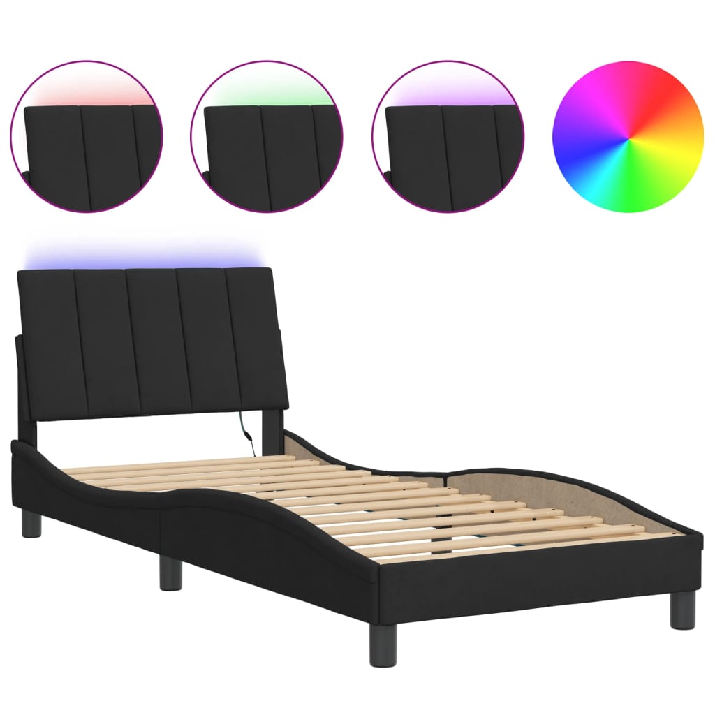 Bedframe met LED zonder matras "Hanko" fluweel zwart 80x200 cm is nu te koop bij PeponiXL, paradijselijk wonen!