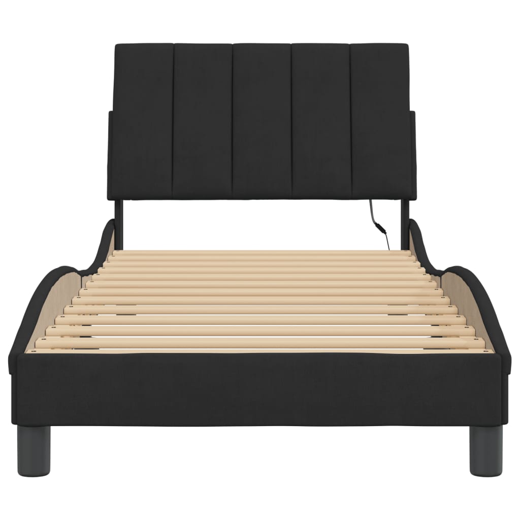 Bedframe met LED zonder matras "Hanko" fluweel zwart 80x200 cm is nu te koop bij PeponiXL, paradijselijk wonen!