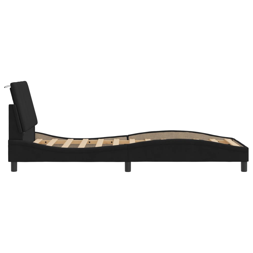 Bedframe met LED zonder matras "Hanko" fluweel zwart 80x200 cm is nu te koop bij PeponiXL, paradijselijk wonen!
