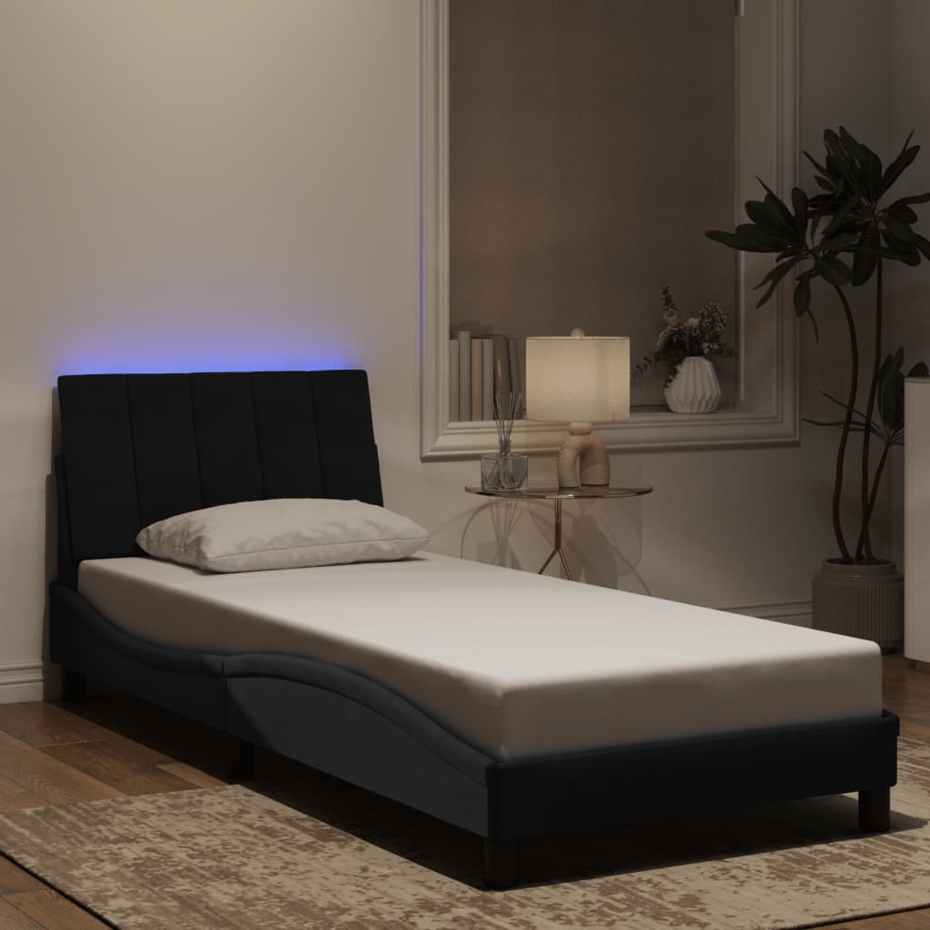 Bedframe met LED zonder matras "Hanko" fluweel zwart 80x200 cm is nu te koop bij PeponiXL, paradijselijk wonen!