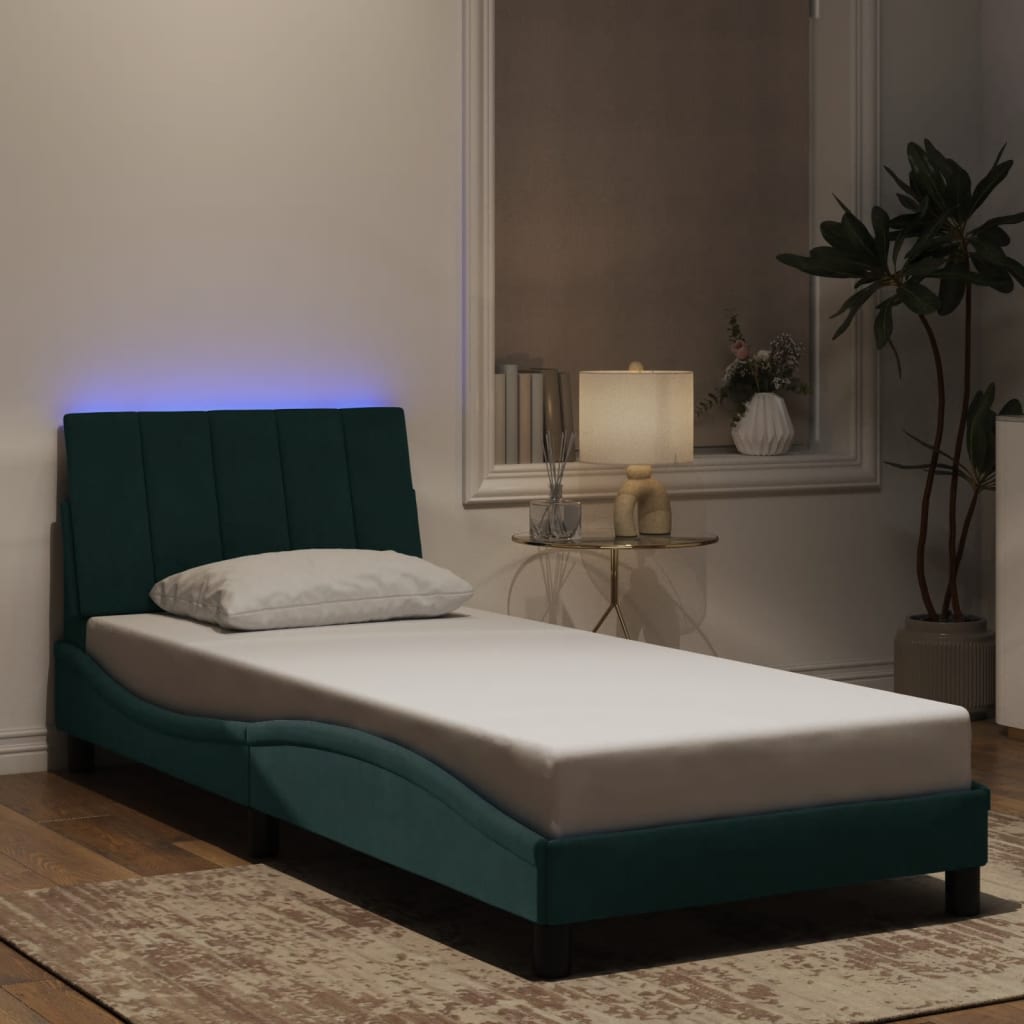 Bedframe met LED zonder matras "Hanko" fluweel donkergroen 80x200 cm is nu te koop bij PeponiXL, paradijselijk wonen!