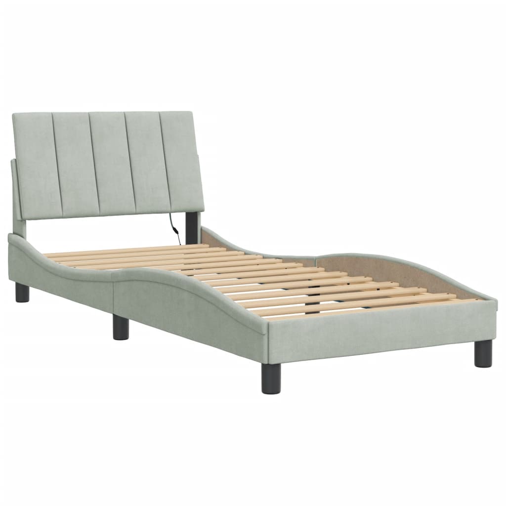 Bedframe met LED zonder matras "Hanko" fluweel lichtgrijs 90x190 cm is nu te koop bij PeponiXL, paradijselijk wonen!