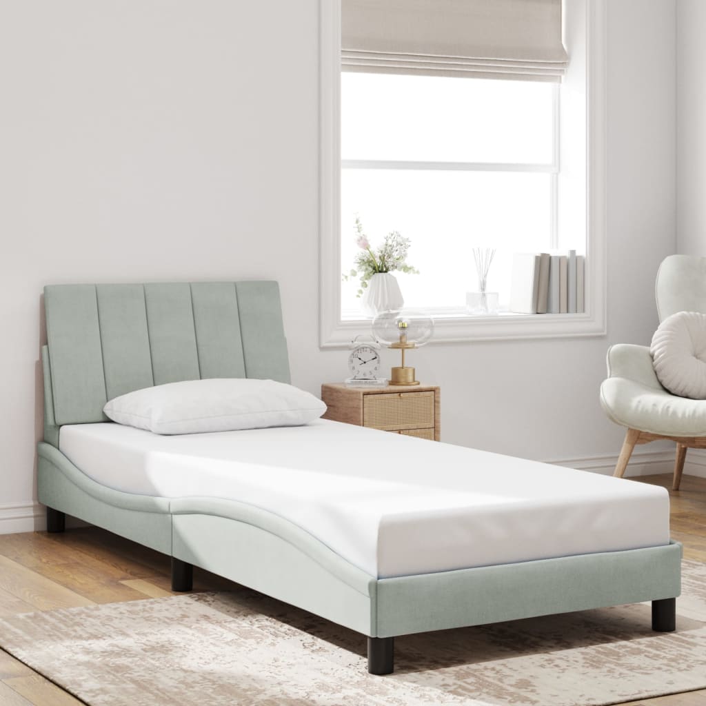 Bedframe met LED zonder matras "Hanko" fluweel lichtgrijs 90x190 cm is nu te koop bij PeponiXL, paradijselijk wonen!