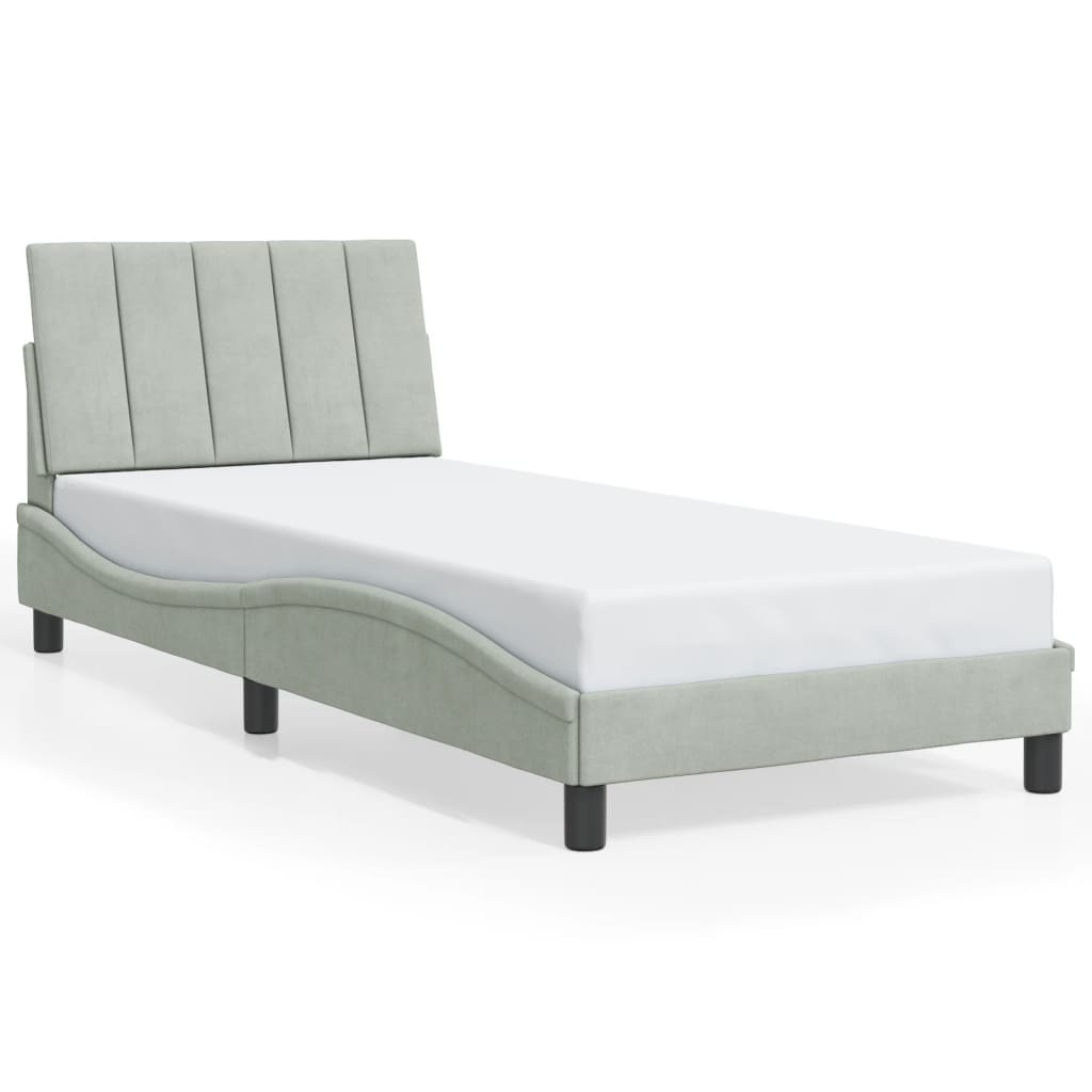 Bedframe met LED zonder matras "Hanko" fluweel lichtgrijs 90x190 cm is nu te koop bij PeponiXL, paradijselijk wonen!
