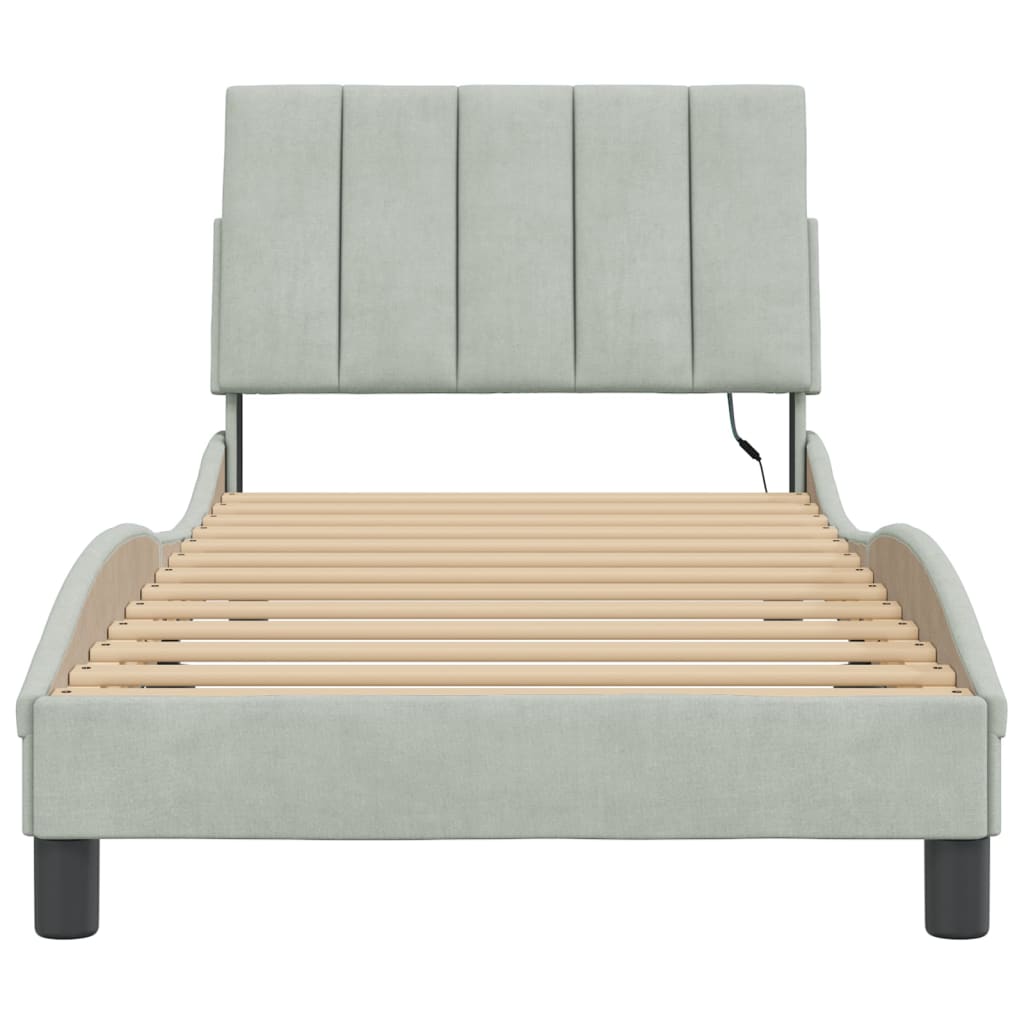 Bedframe met LED zonder matras "Hanko" fluweel lichtgrijs 90x190 cm is nu te koop bij PeponiXL, paradijselijk wonen!
