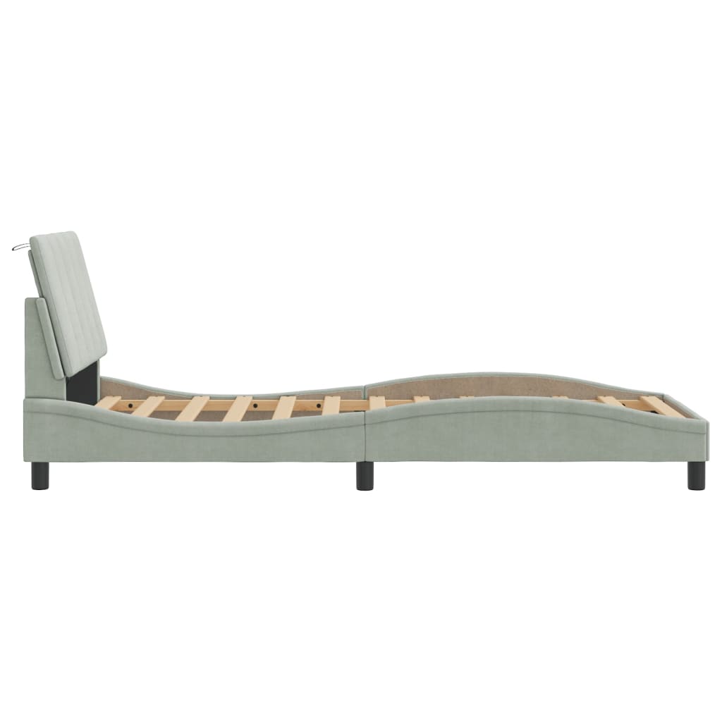 Bedframe met LED zonder matras "Hanko" fluweel lichtgrijs 90x190 cm is nu te koop bij PeponiXL, paradijselijk wonen!