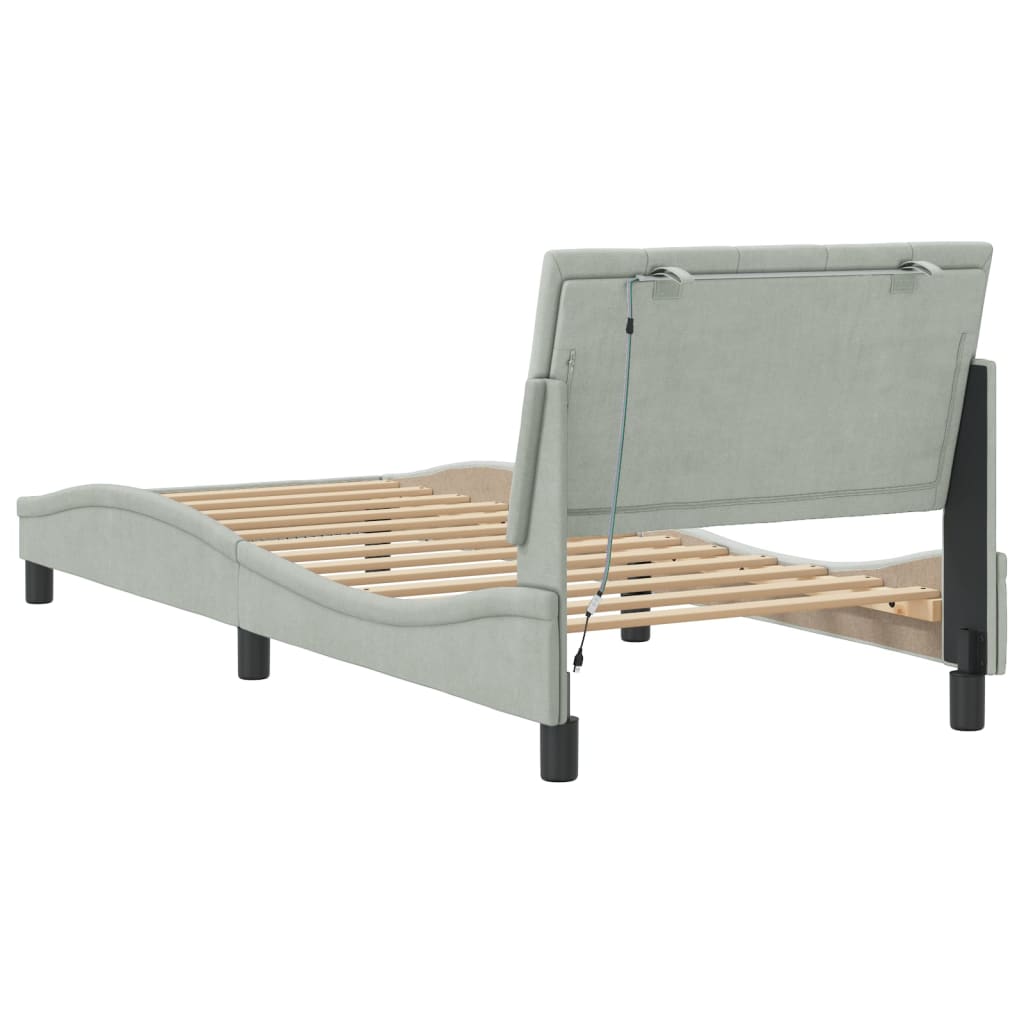 Bedframe met LED zonder matras "Hanko" fluweel lichtgrijs 90x190 cm is nu te koop bij PeponiXL, paradijselijk wonen!