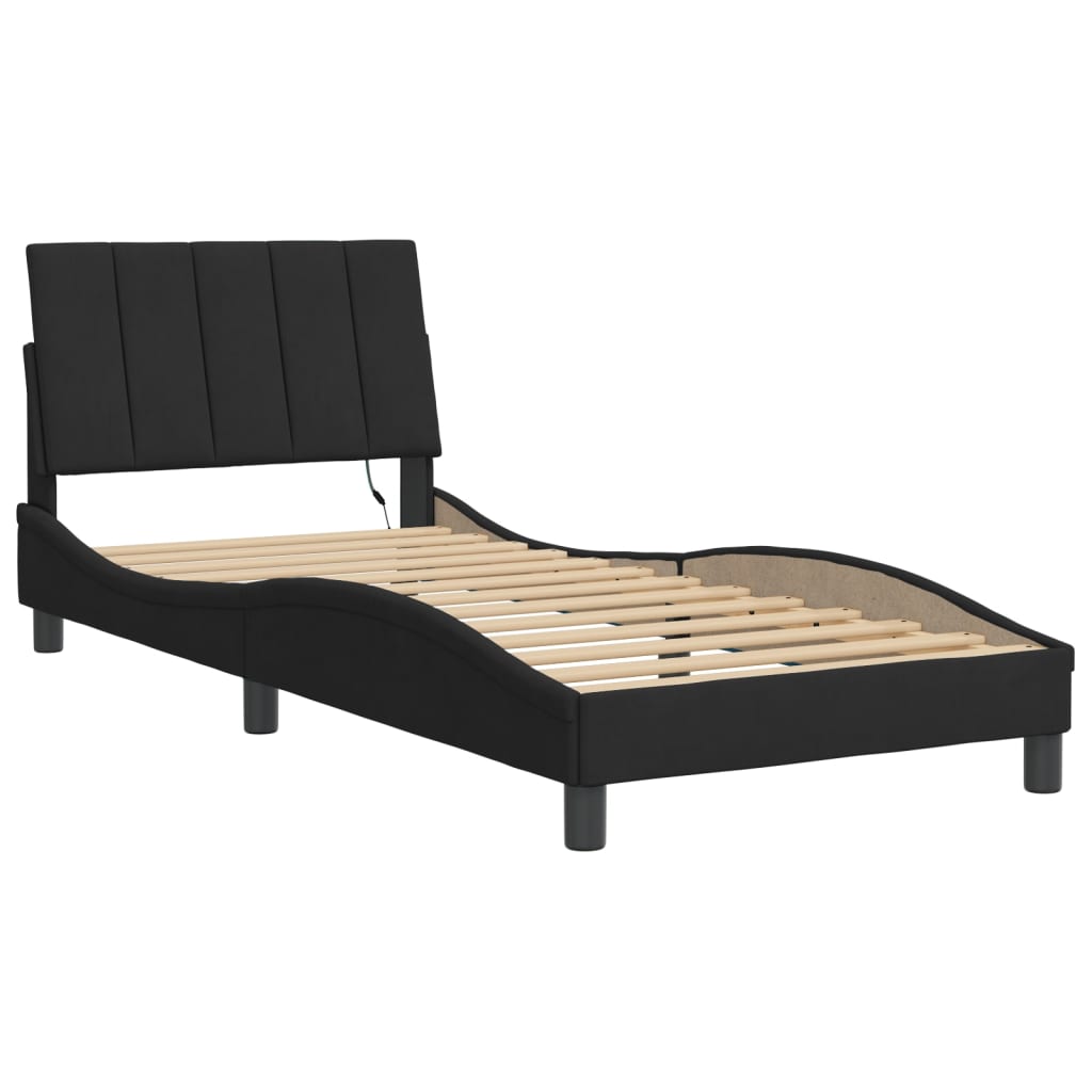 Bedframe met LED zonder matras "Hanko" fluweel zwart 90x190 cm is nu te koop bij PeponiXL, paradijselijk wonen!