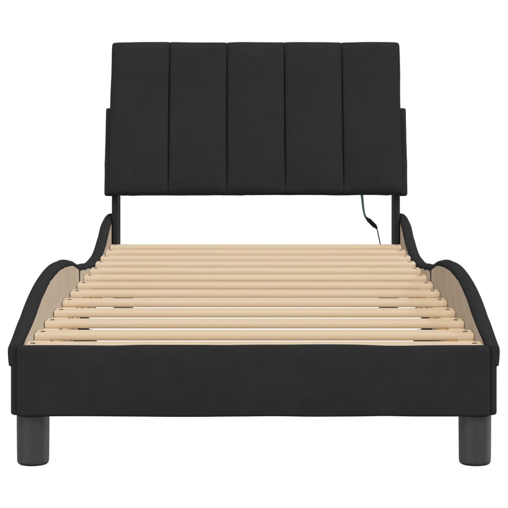 Bedframe met LED zonder matras "Hanko" fluweel zwart 90x190 cm is nu te koop bij PeponiXL, paradijselijk wonen!