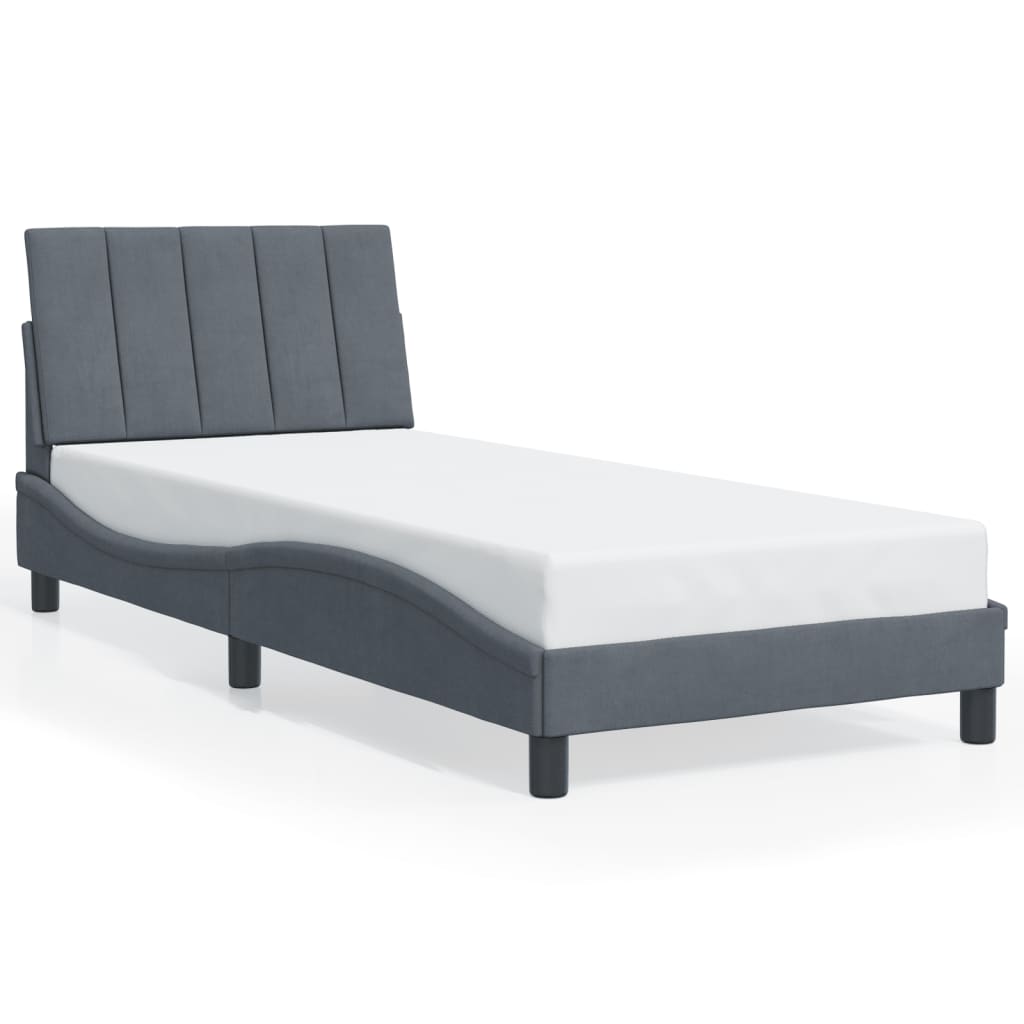 Bedframe met LED zonder matras "Hanko" fluweel donkergrijs 90x200 cm is nu te koop bij PeponiXL, paradijselijk wonen!