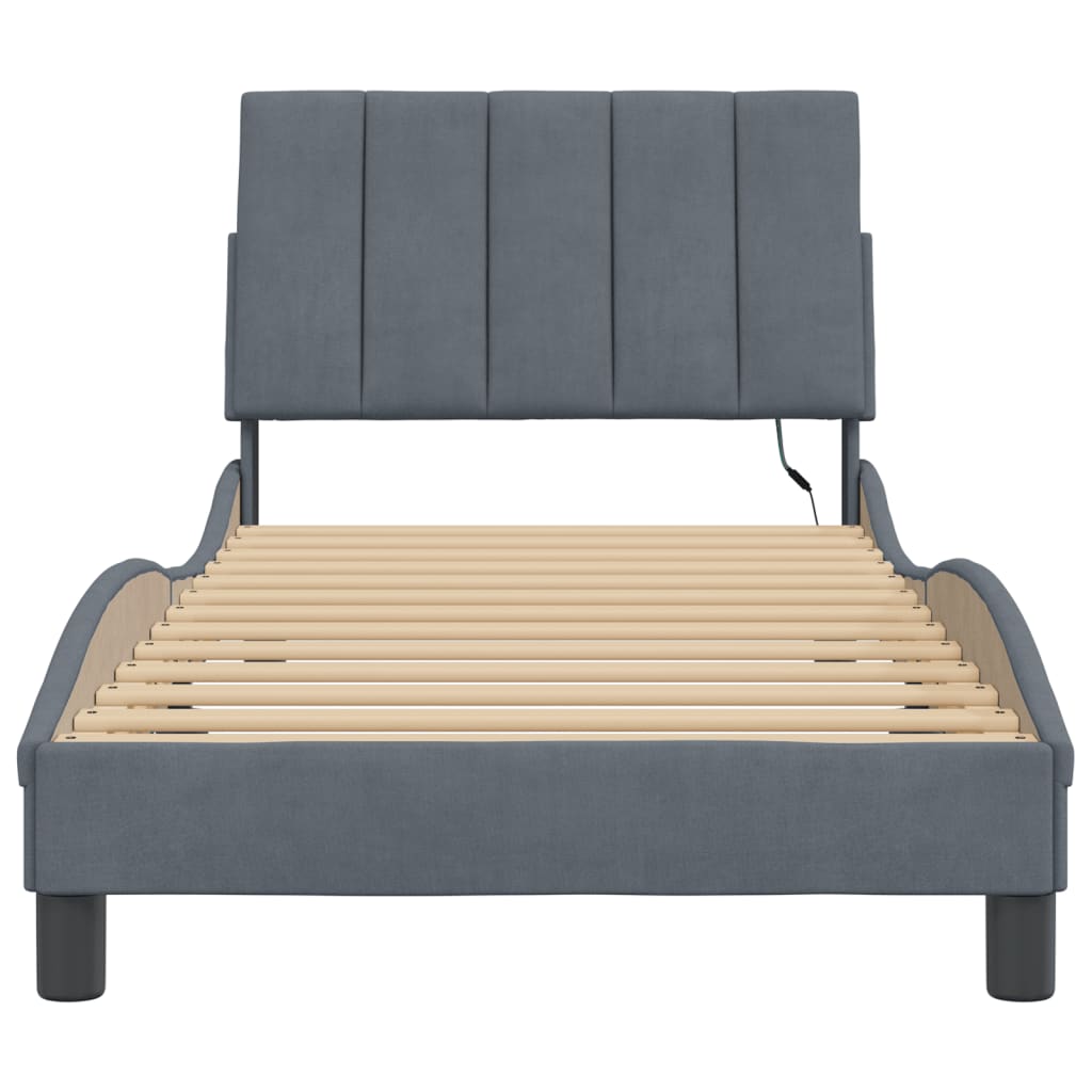 Bedframe met LED zonder matras "Hanko" fluweel donkergrijs 90x200 cm is nu te koop bij PeponiXL, paradijselijk wonen!