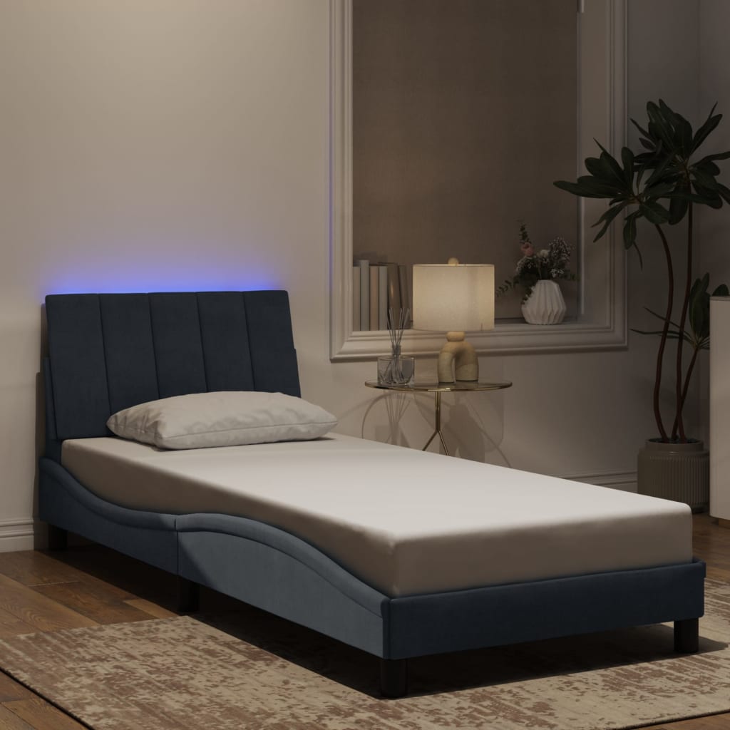 Bedframe met LED zonder matras "Hanko" fluweel donkergrijs 90x200 cm is nu te koop bij PeponiXL, paradijselijk wonen!