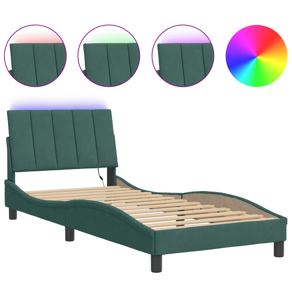 Bedframe met LED zonder matras "Hanko" fluweel donkergroen 90x200 cm is nu te koop bij PeponiXL, paradijselijk wonen!