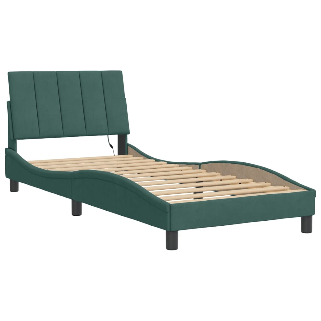 Bedframe met LED zonder matras "Hanko" fluweel donkergroen 90x200 cm is nu te koop bij PeponiXL, paradijselijk wonen!