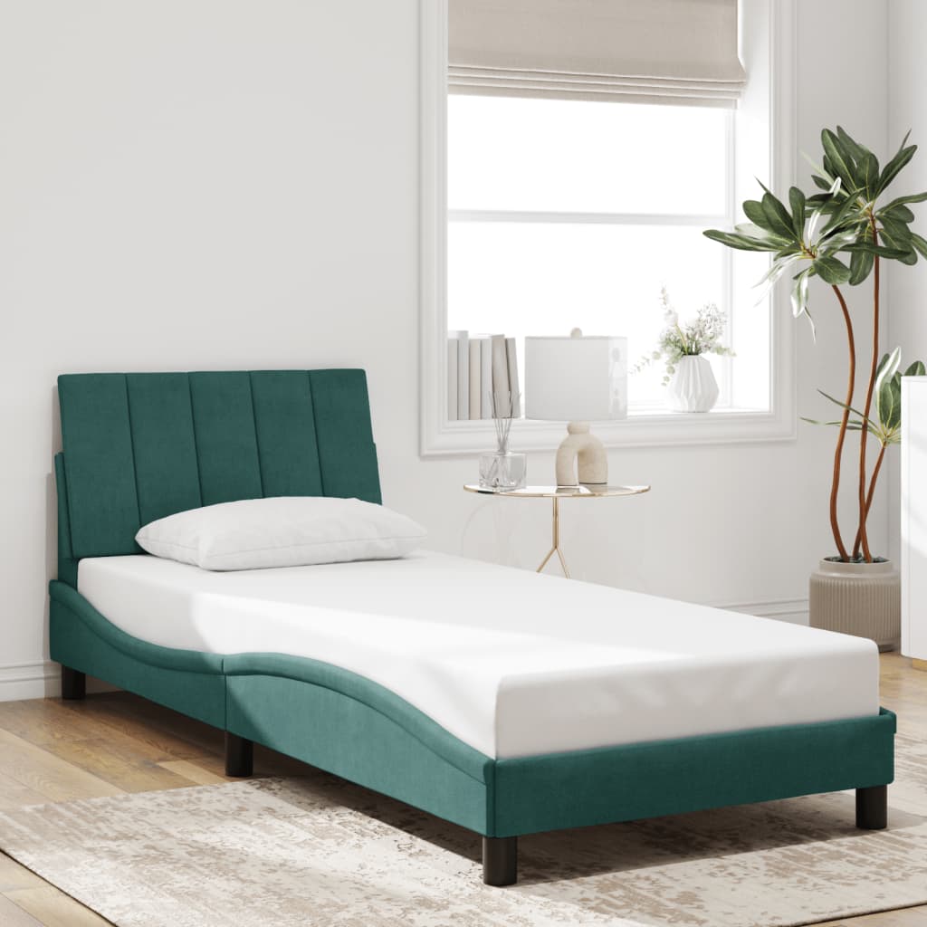 Bedframe met LED zonder matras "Hanko" fluweel donkergroen 90x200 cm is nu te koop bij PeponiXL, paradijselijk wonen!