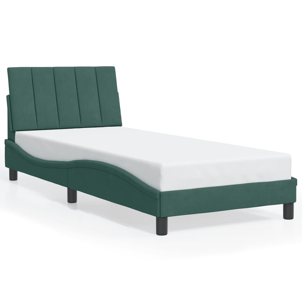 Bedframe met LED zonder matras "Hanko" fluweel donkergroen 90x200 cm is nu te koop bij PeponiXL, paradijselijk wonen!