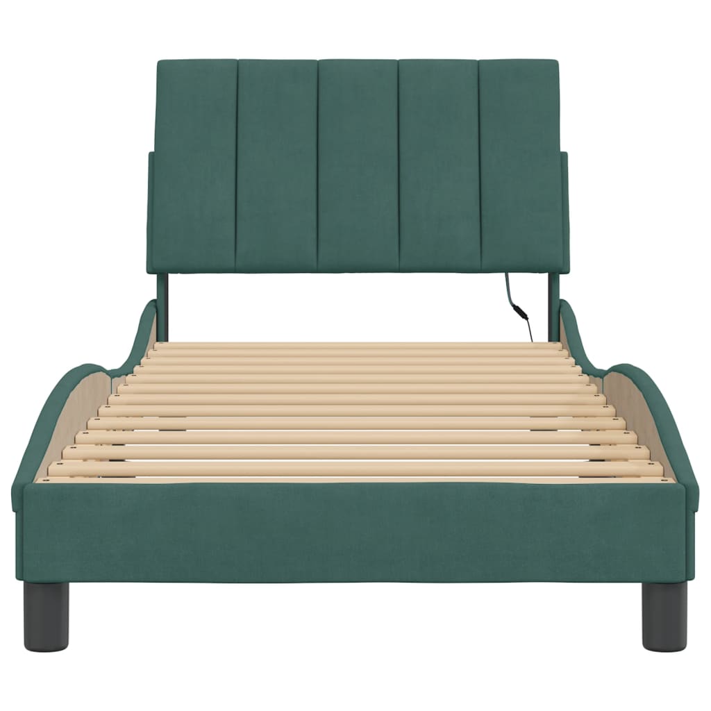 Bedframe met LED zonder matras "Hanko" fluweel donkergroen 90x200 cm is nu te koop bij PeponiXL, paradijselijk wonen!