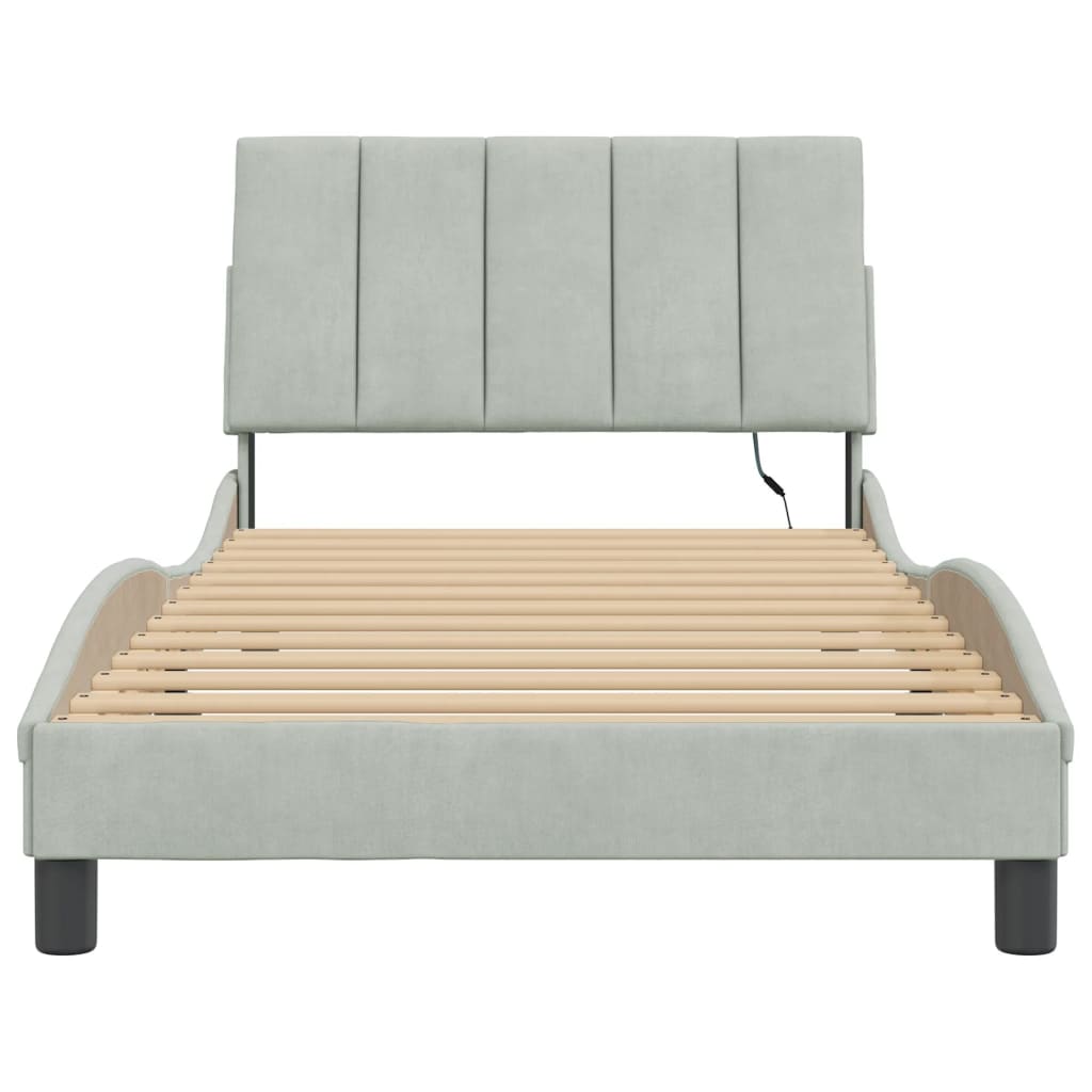Bedframe met LED zonder matras "Hanko" fluweel lichtgrijs 100x200 cm is nu te koop bij PeponiXL, paradijselijk wonen!