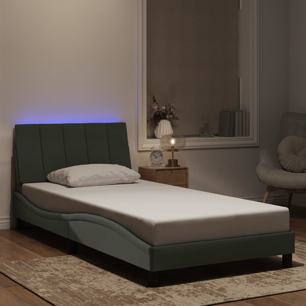 Bedframe met LED zonder matras "Hanko" fluweel lichtgrijs 100x200 cm is nu te koop bij PeponiXL, paradijselijk wonen!