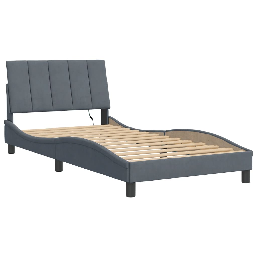 Bedframe met LED zonder matras "Hanko" fluweel donkergrijs 100x200 cm is nu te koop bij PeponiXL, paradijselijk wonen!