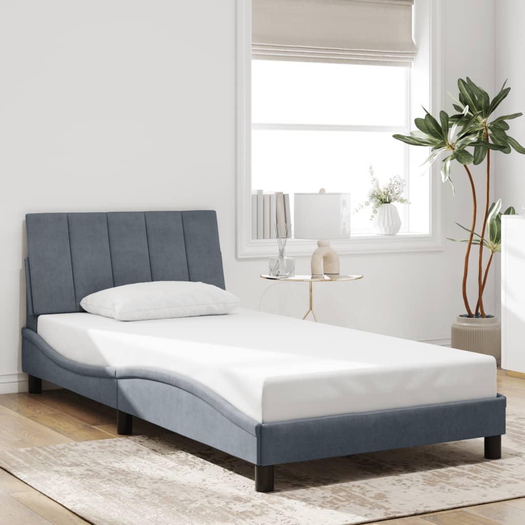 Bedframe met LED zonder matras "Hanko" fluweel donkergrijs 100x200 cm is nu te koop bij PeponiXL, paradijselijk wonen!