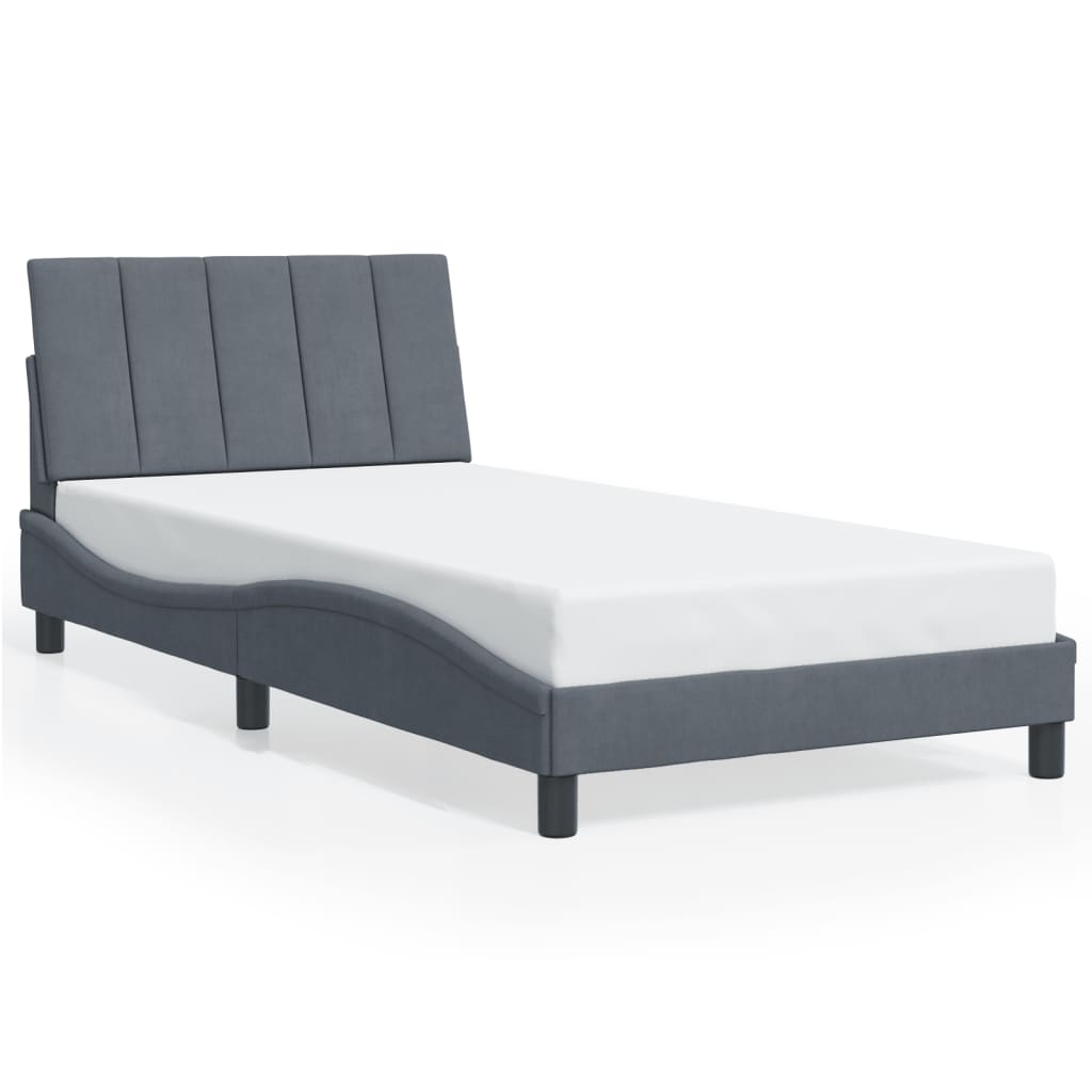 Bedframe met LED zonder matras "Hanko" fluweel donkergrijs 100x200 cm is nu te koop bij PeponiXL, paradijselijk wonen!