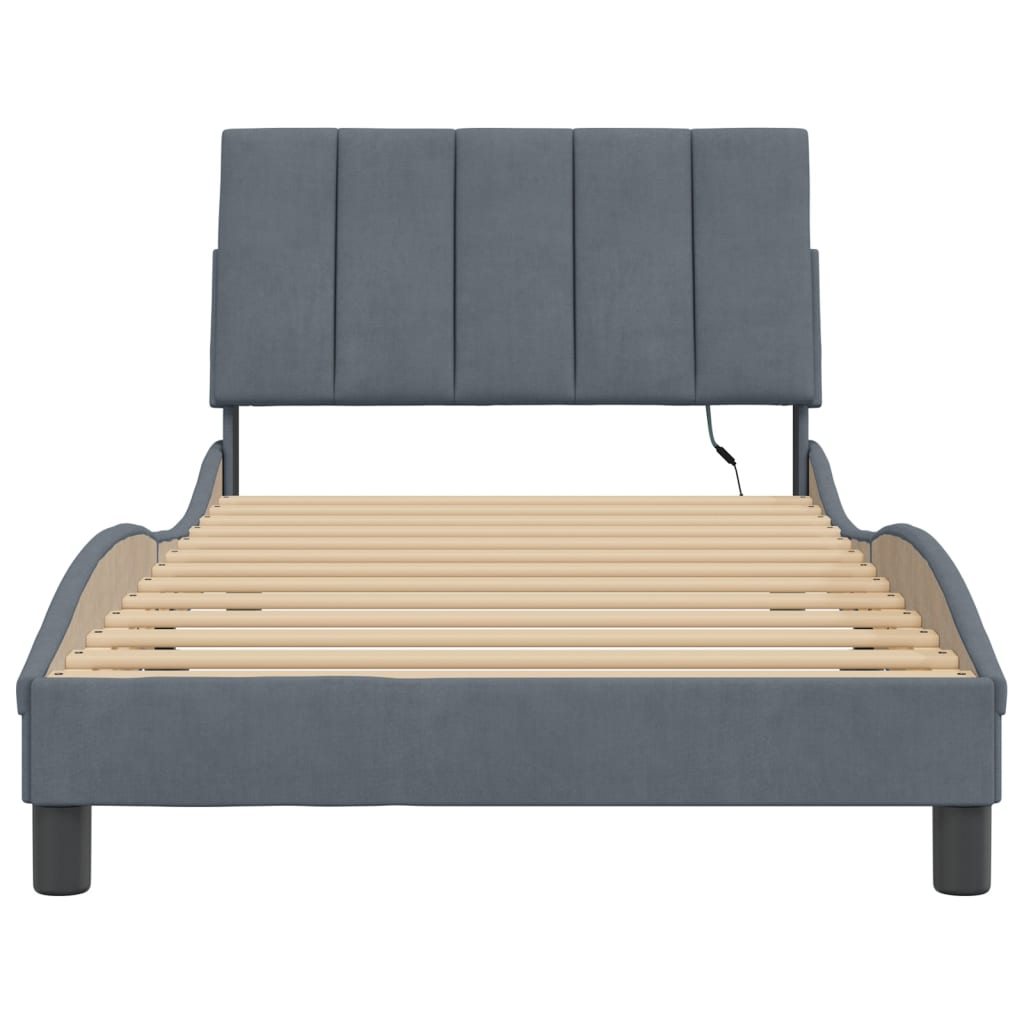 Bedframe met LED zonder matras "Hanko" fluweel donkergrijs 100x200 cm is nu te koop bij PeponiXL, paradijselijk wonen!