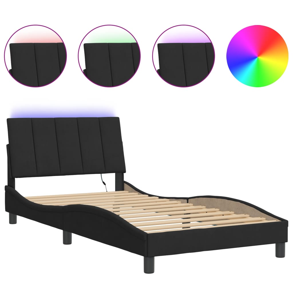Bedframe met LED zonder matras "Hanko" fluweel zwart 100x200 cm is nu te koop bij PeponiXL, paradijselijk wonen!