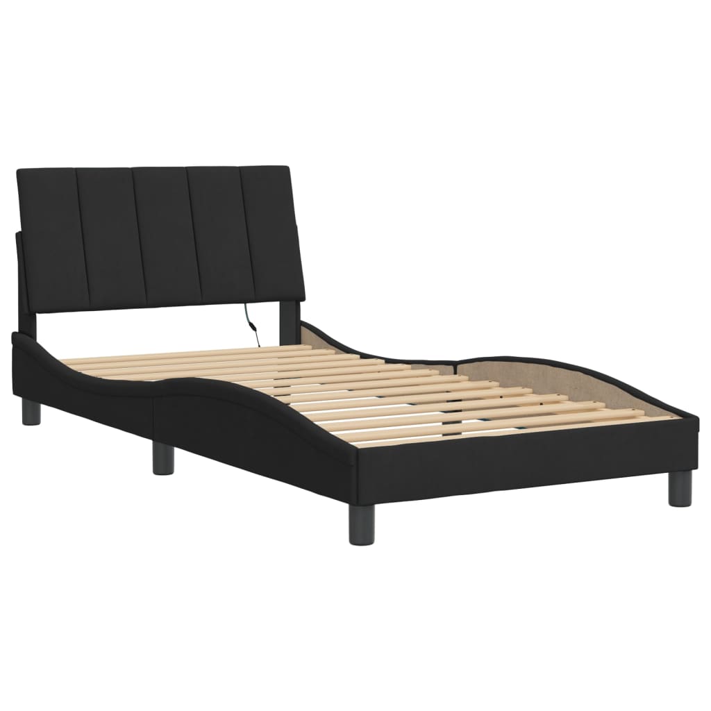 Bedframe met LED zonder matras "Hanko" fluweel zwart 100x200 cm is nu te koop bij PeponiXL, paradijselijk wonen!