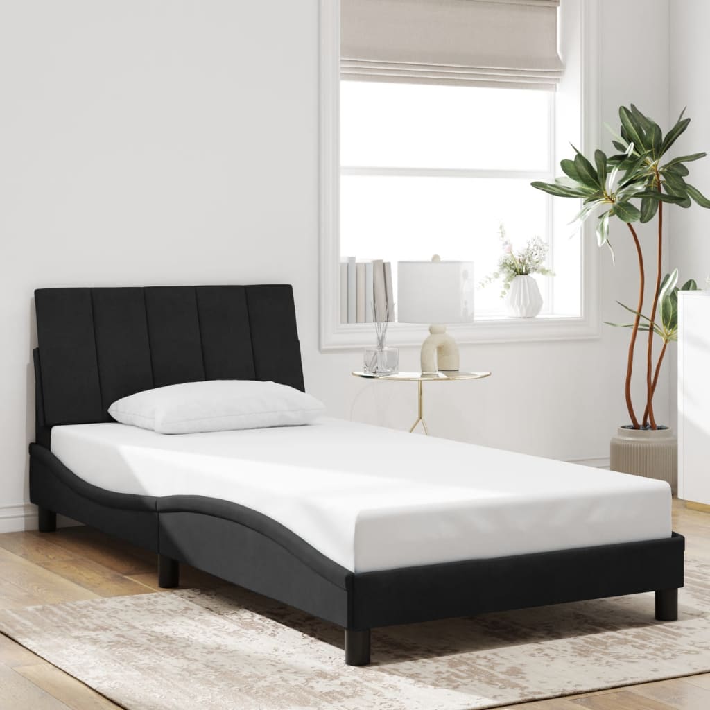 Bedframe met LED zonder matras "Hanko" fluweel zwart 100x200 cm is nu te koop bij PeponiXL, paradijselijk wonen!