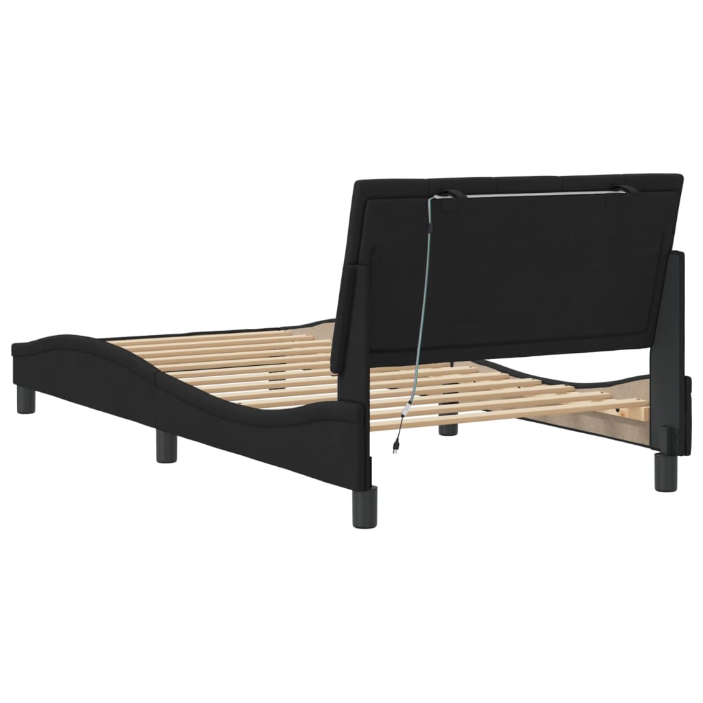 Bedframe met LED zonder matras "Hanko" fluweel zwart 100x200 cm is nu te koop bij PeponiXL, paradijselijk wonen!