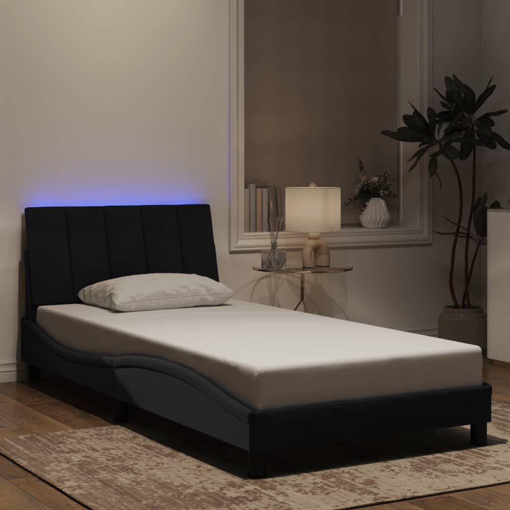 Bedframe met LED zonder matras "Hanko" fluweel zwart 100x200 cm is nu te koop bij PeponiXL, paradijselijk wonen!